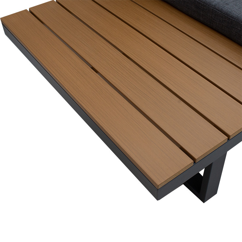 Canapea de exterior Christie set 3 bucati aluminiu-lemn material textil gri-natural