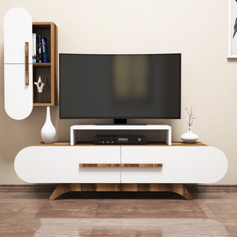 Comoda TV Rose S - Walnut, Alb