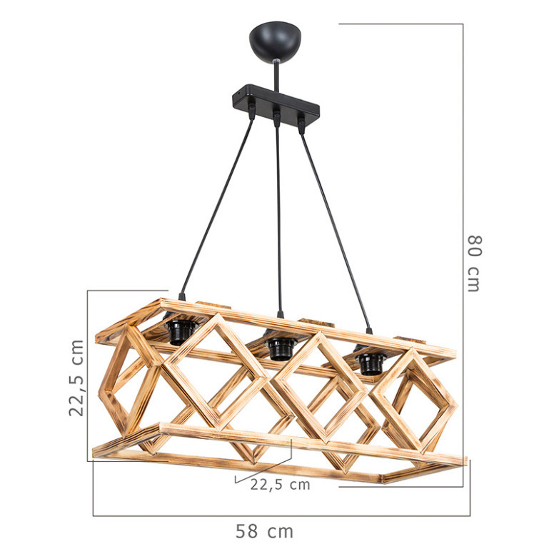 Lustra cu trei lumini PWL-1028, E27 natural-negru 58x22.5x80 cm