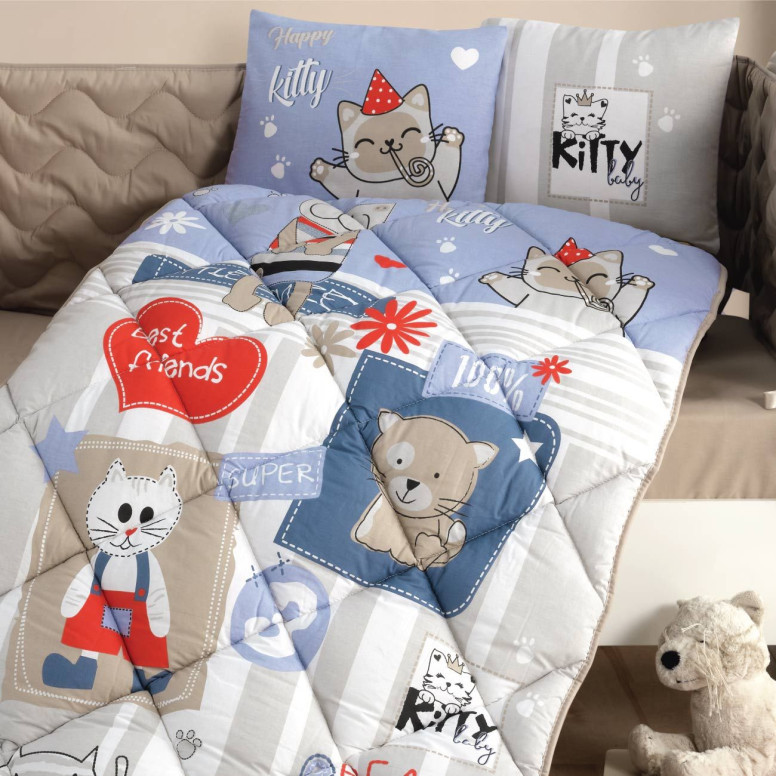 Set Complet Lenjerie Patut Bebe Kitty V1 Albastru (Bumbac 100%)