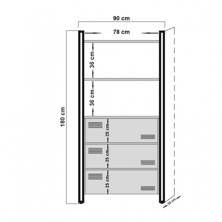 Biblioteca Cosmo Cortex Atlantic Pine-Negru