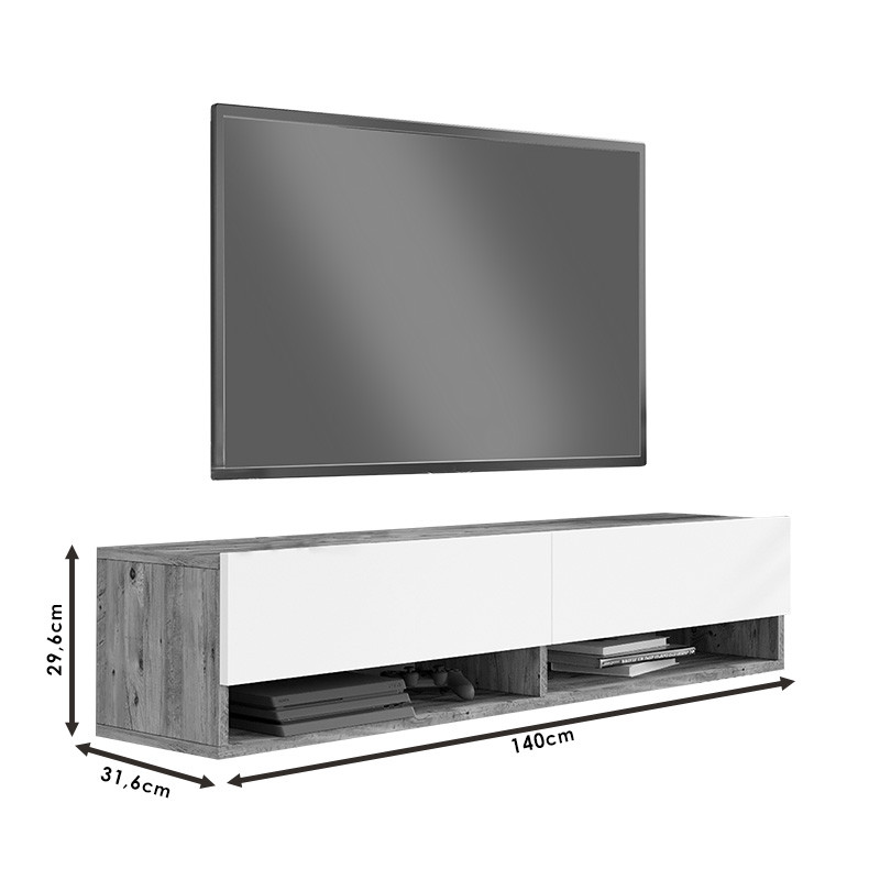 Comoda TV de perete Roscoe culoare alb - sonoma 140x31.6x29.6cm