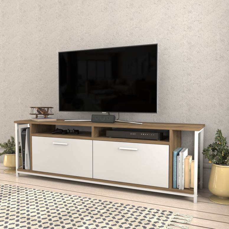 Comoda TV Omar - Alb, Walnut