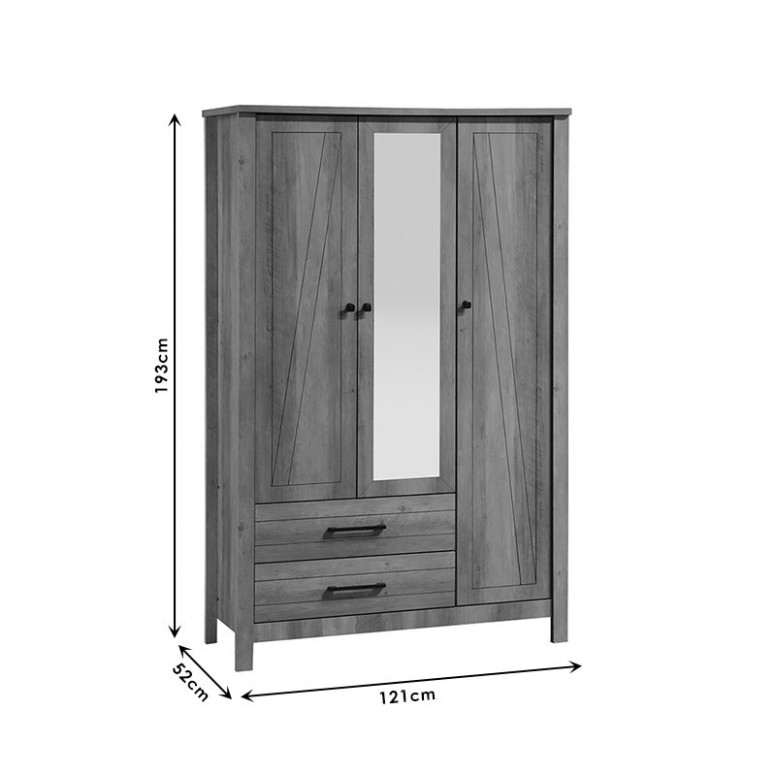 Dulap Tara 3 Usi Stejar Rustic Cu Oglinda 121x52x193 cm