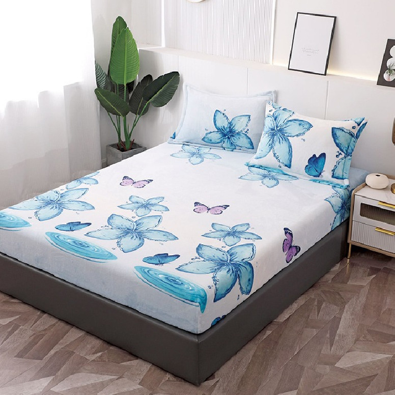 Lenjerie cu elastic 180x200 Blue Flower (Cocolino)