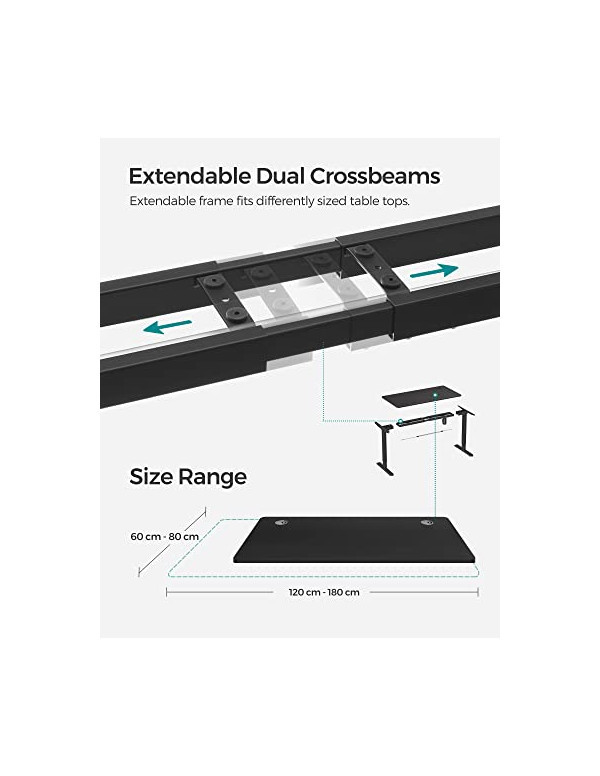 Birou reglabil. Songmics, 120 x 60 x 73/114 cm, LSD011B02, Negru