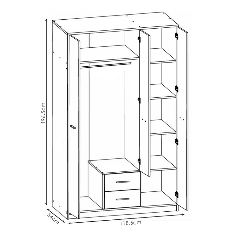 Dulap Serenity Cu 3 Foi Sonoma-Alb 118.5x54x196.5 cm