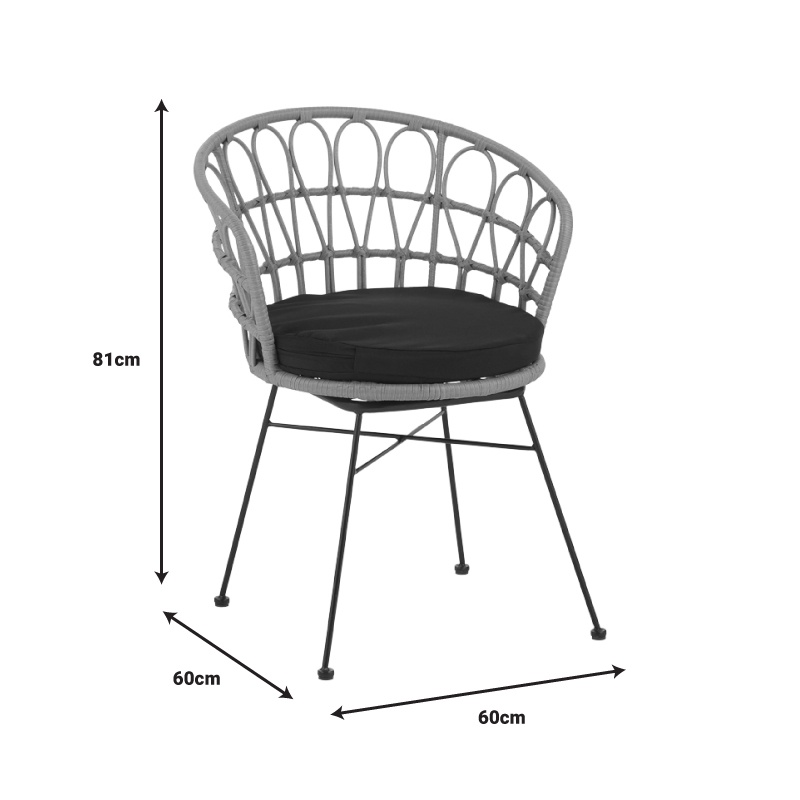 Set 3 buc masă și scaune de grădină Felicia-Gaus Negru 60x60x74 cm