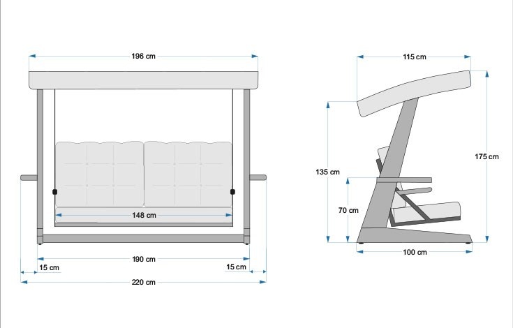 Balansoar cu 3 locuri Viva 2200 Bej 220x100x175 cm