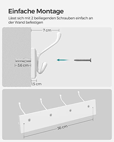 Cuier, Songmics, Alb, 40x11x7 cm