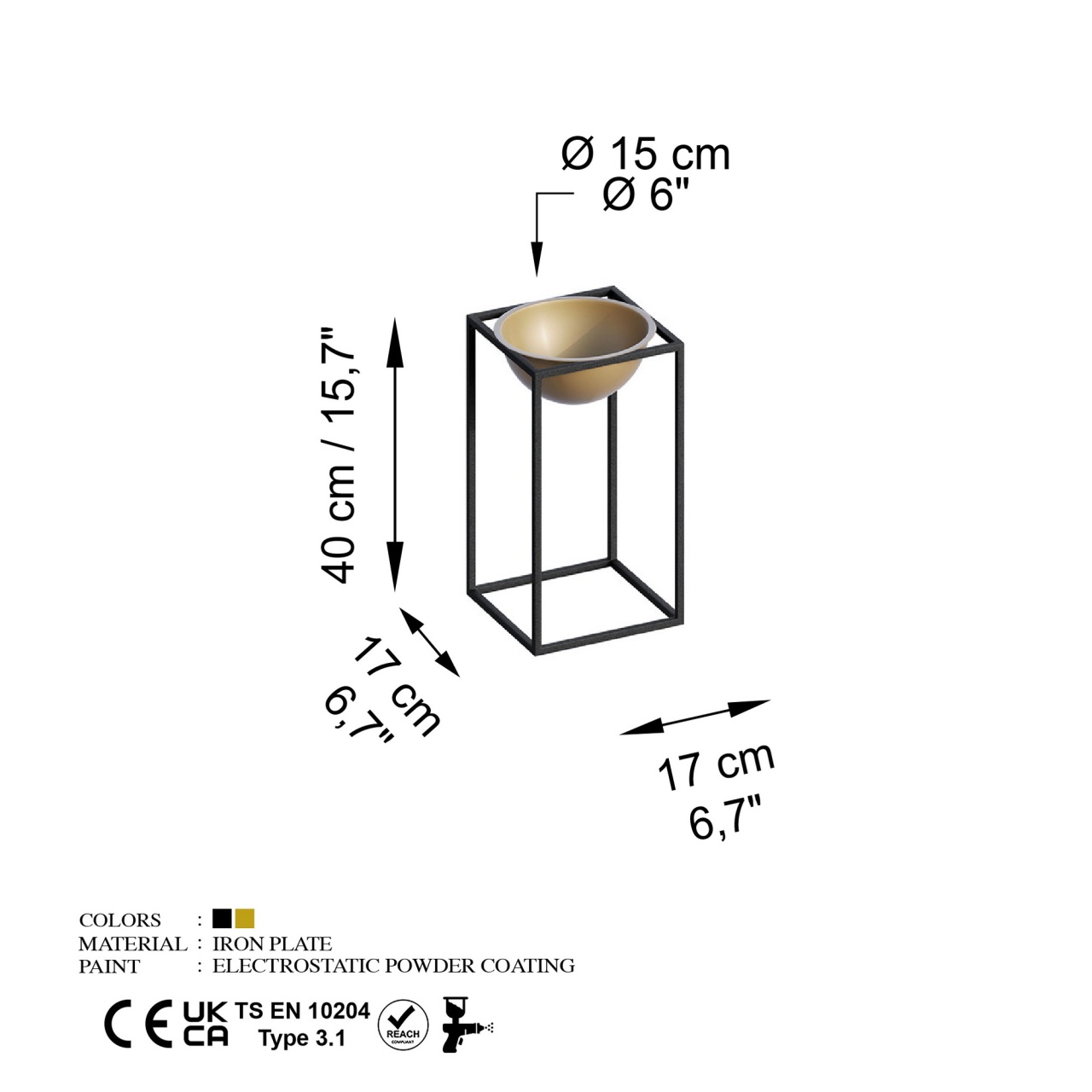 Ghiveci decorativ GED022A Auriu 17x40x17 cm