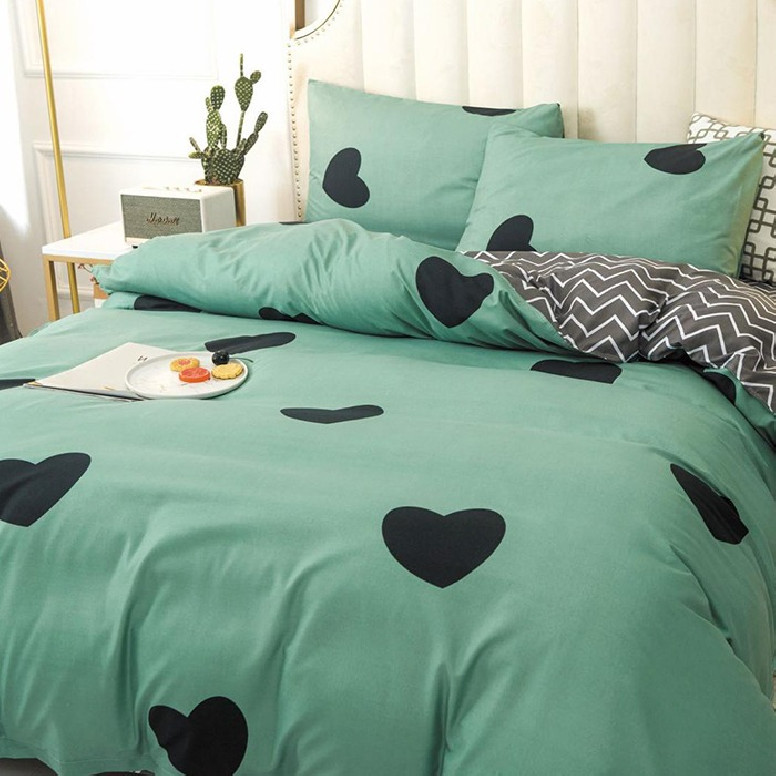 Lenjerie cu Elastic 180x200 Green Heart (Bumbac Satinat)