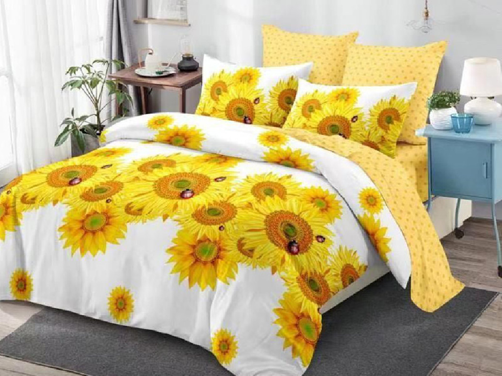 Lenjerie cu Elastic 180x200 Sun Flower, 6 Piese (Finet)