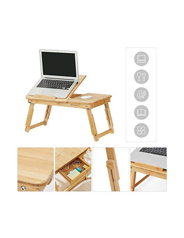 Masuta pentru laptop, Songmics, Natural, LLD01N, bambus, 34 x 65 x 29 cm