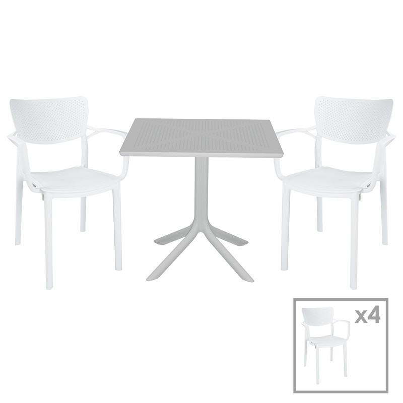 Set de gradina masa si scaune Groovy-Fontline set 5 piese plastic alb 80x80x74.5cm