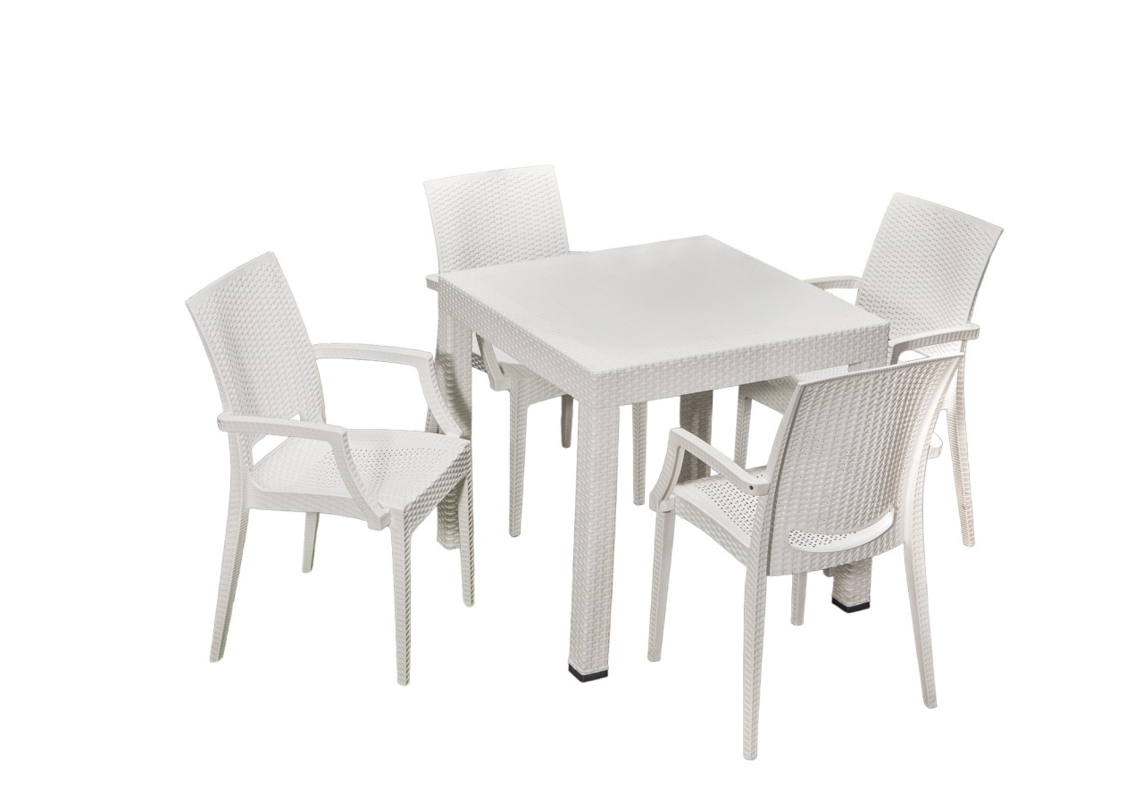 Set masa si scaune de gradina (5 piese) Rattan Lux Alb 52x88x55 cm