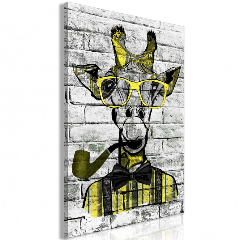 Tablou - Giraffe with Pipe (1 Part) Vertical Yellow 80x120 cm
