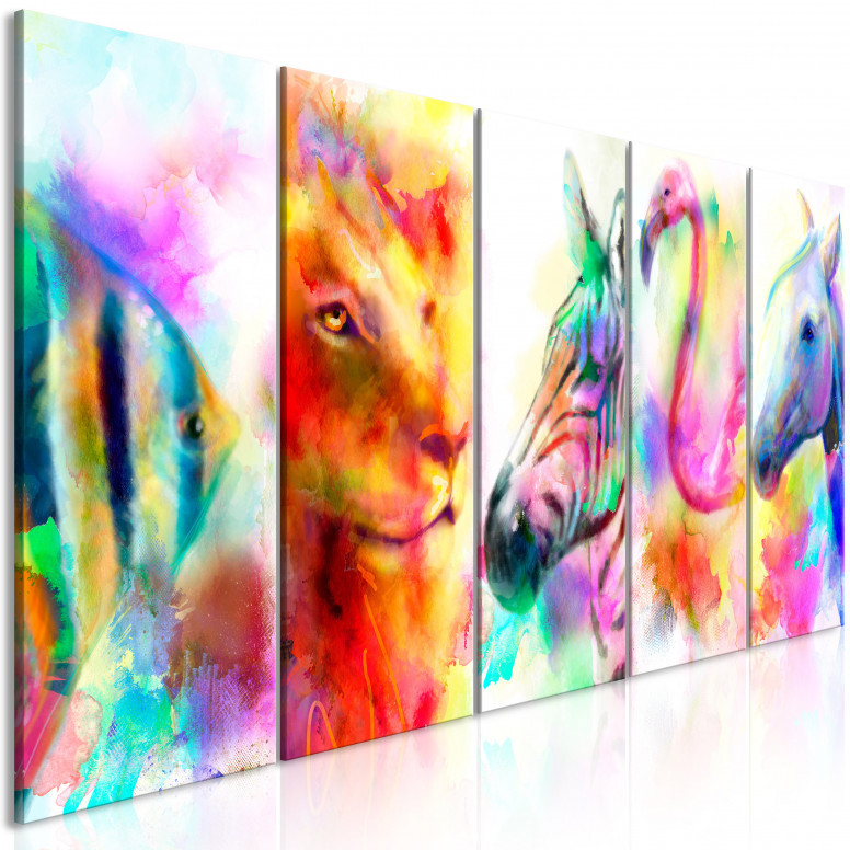 Tablou - Rainbow Watercolours (5 Parts) Narrow 200x80 cm