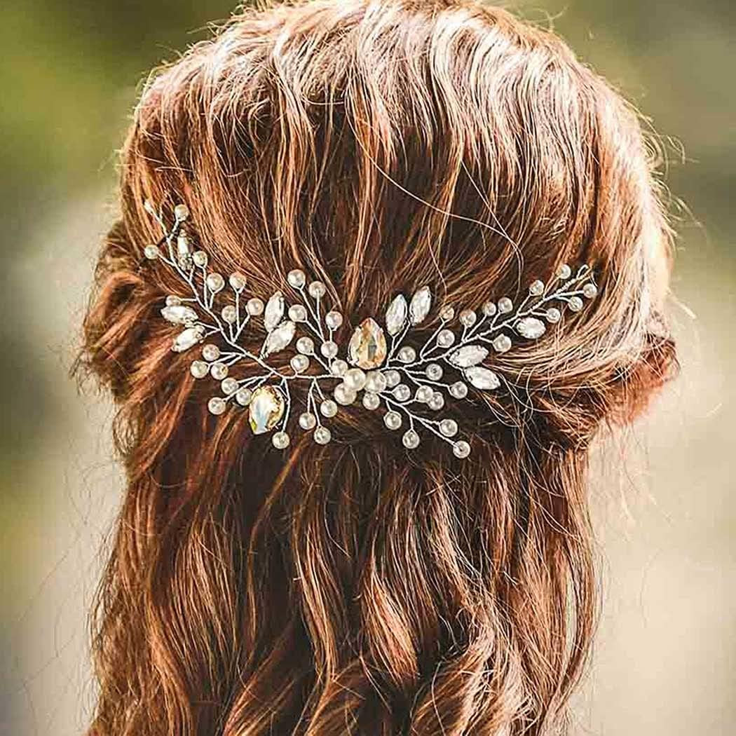 Accesoriu de par pentru mireasa Simsly, metal, alb/argintiu