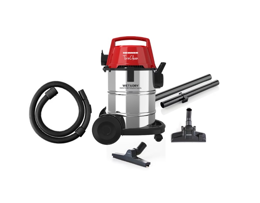 Aspirator multifunctional umed &amp; uscat Heinner TwinClean HVC-MWD1400RD, 1400 W, 21 l capacitate, 6 l sac textil, functie suflare, filtru Hepa, perie