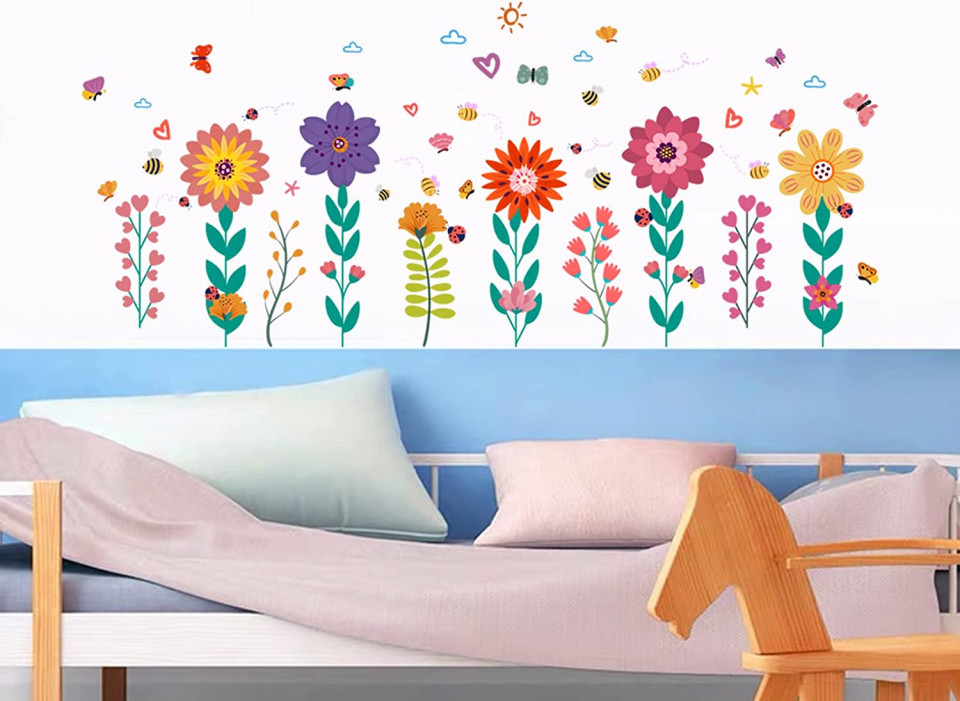 Autocolante de perete AnFigure, vinil/hartie, flori, multicolor, 131,7 cm x 57,1 cm chilipirul-zilei.ro/ imagine 2022