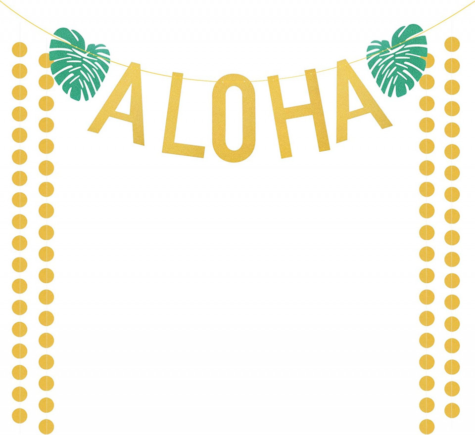 Banner hawaiian ZERHOK, hartie/textil, verde/auriu, 274 cm Accesorii pentru petreceri 2023-09-28