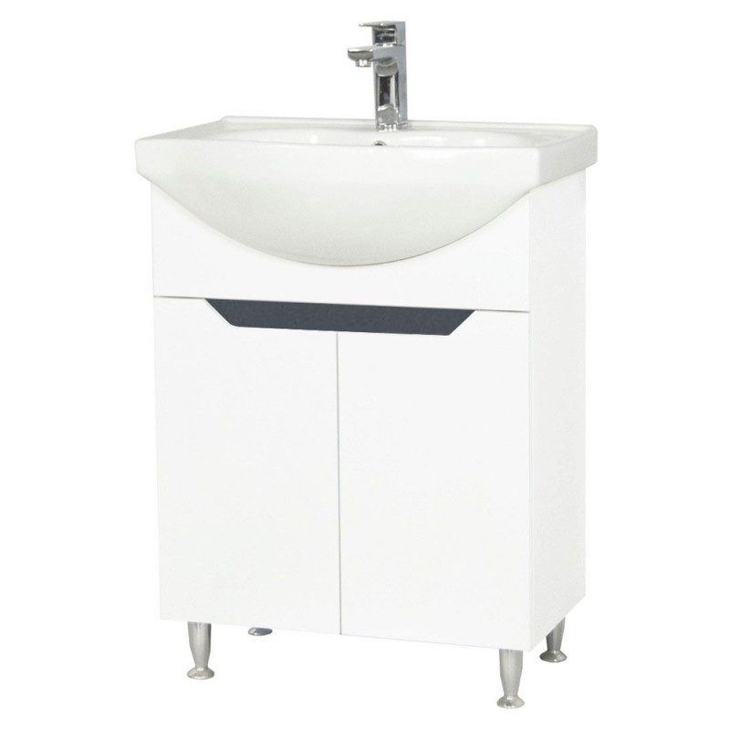 Baza si lavoar baie GN0501, cu picioare si usi, alb/antracit, 60x45x81 cm