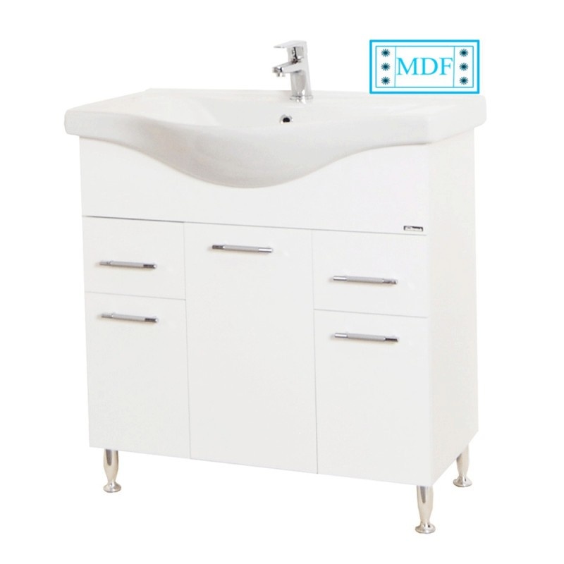 Baza si lavoar baie GN1531 - 80 cm alb cu sertare