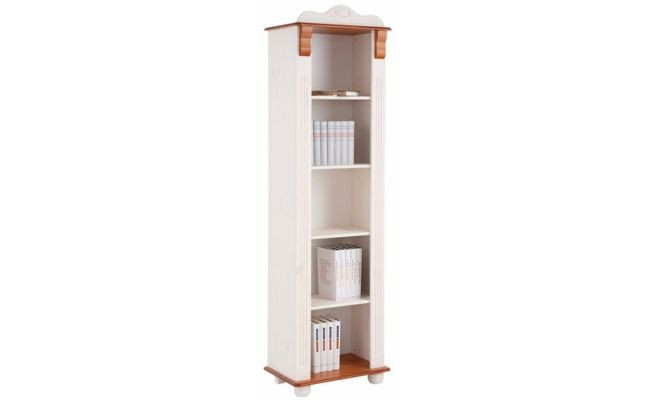 Biblioteca Adele Home Affaire, lemn masiv, alb/natur, 54 x 35 x 185 cm