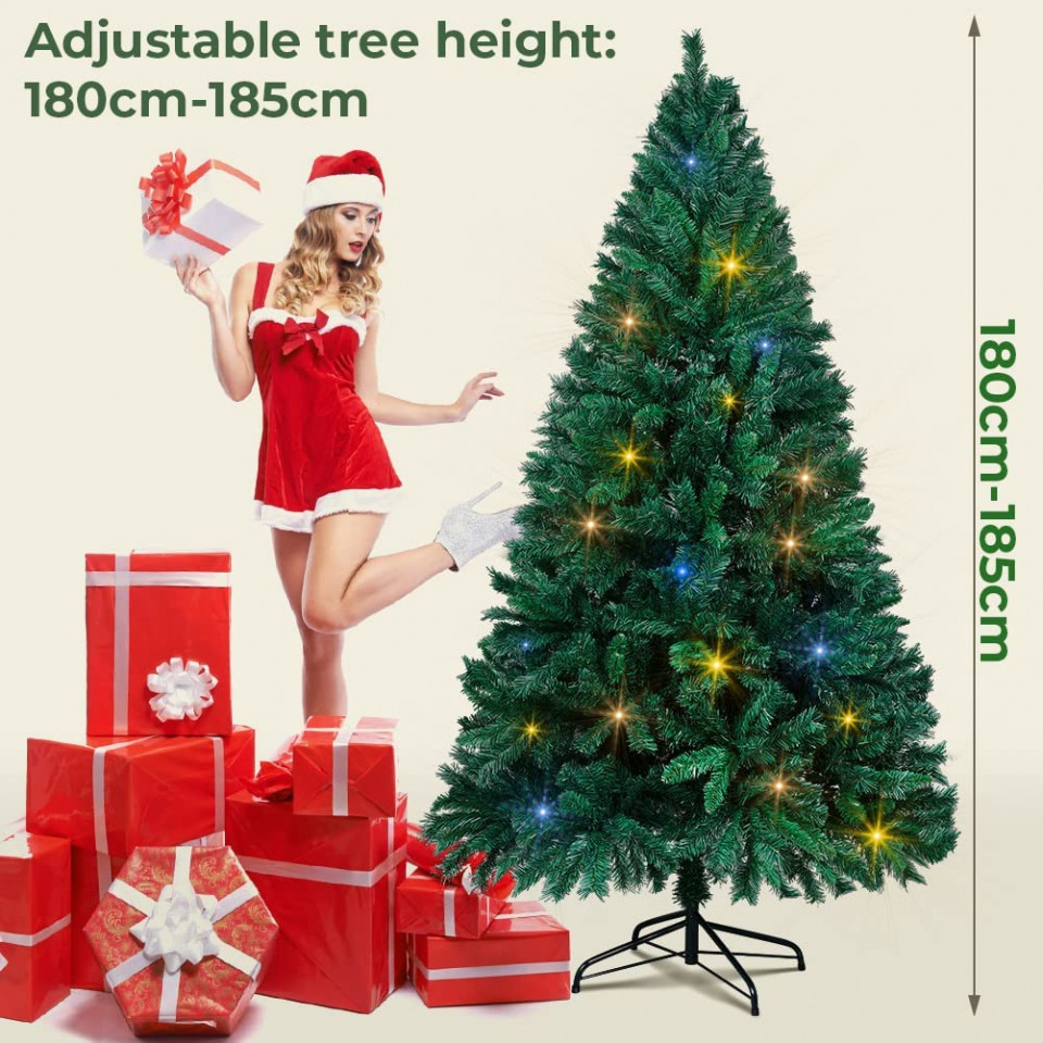 Poze Brad de Craciun Ousfot, LED, PVC, verde, 185 cm