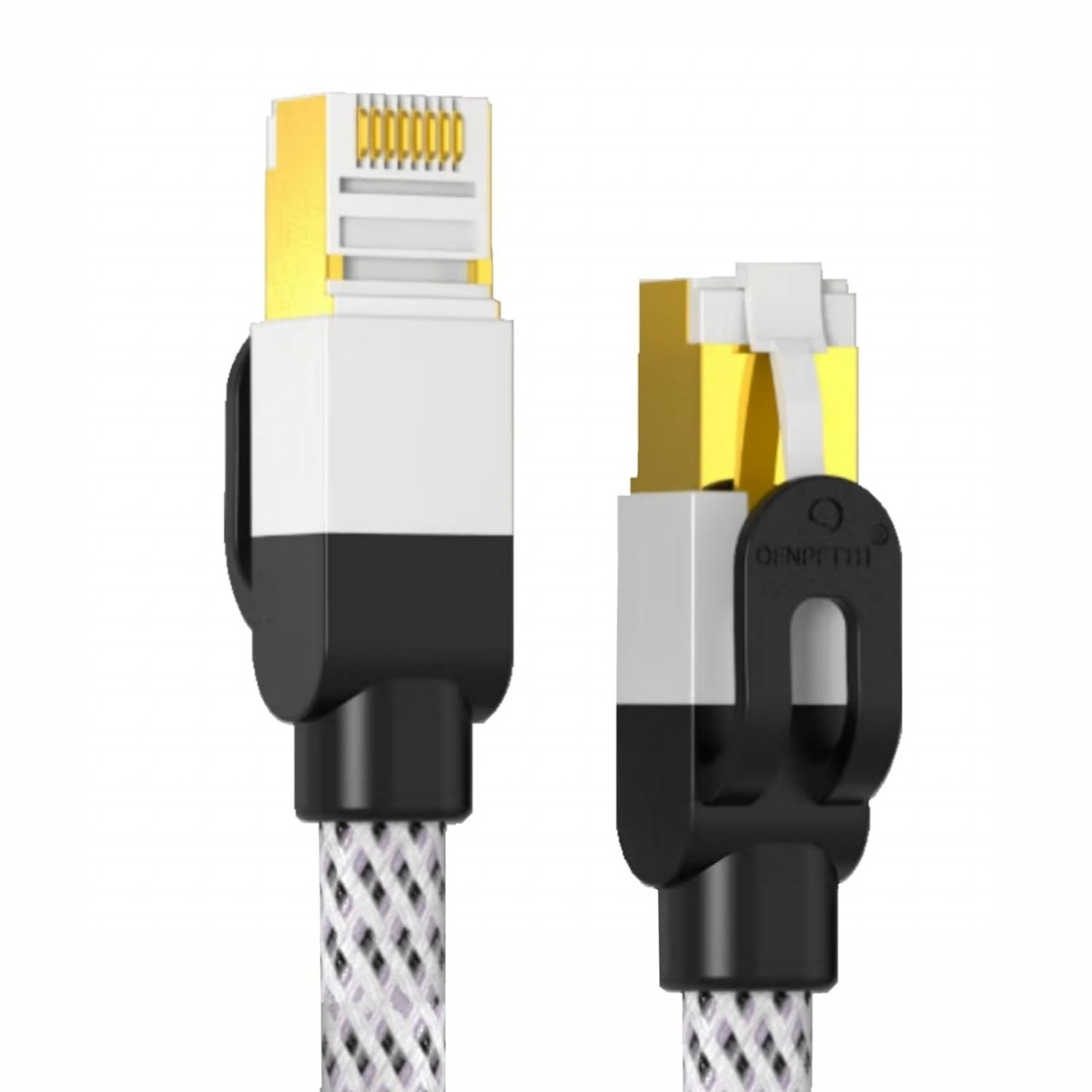 Cablu Ethernet Cat7 Ofnpftth, nailon/metal, alb/negru, 100 cm
