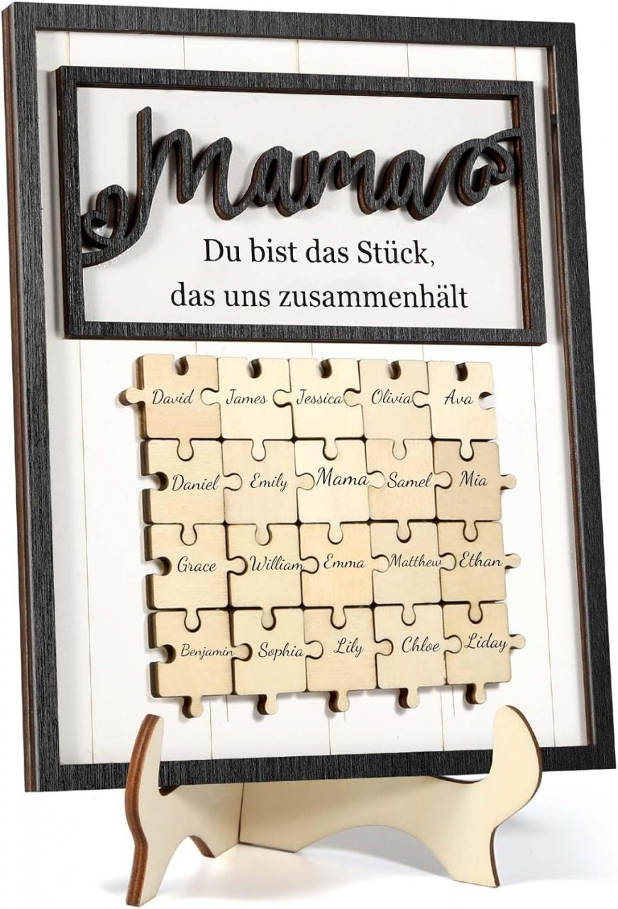 Cadou personalizat pentru Mama Ufkaa, lemn, alb/natur/negru, 19 x 24 cm