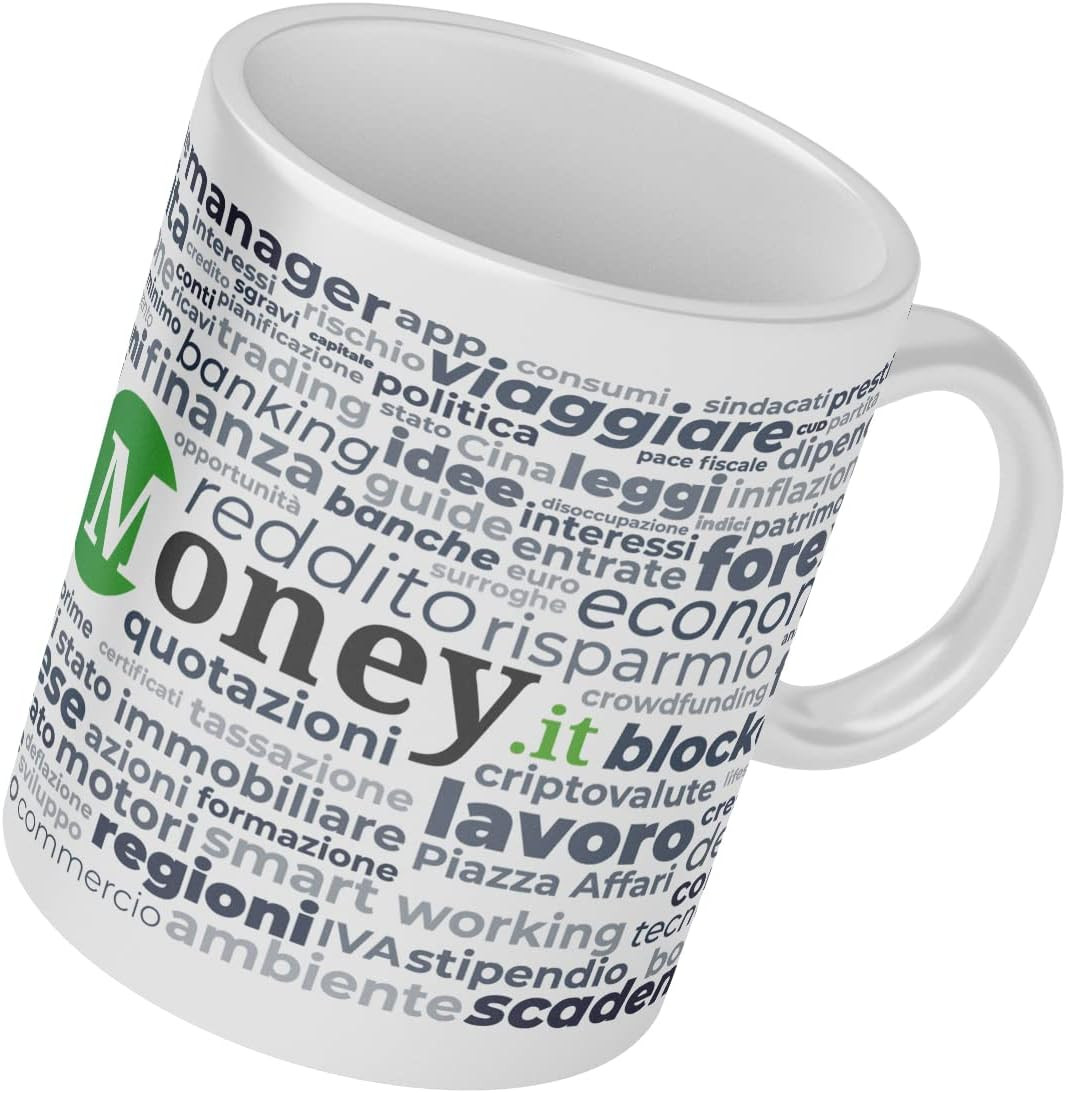 Cana Money.It, ceramica, alb/gri/verde, 8,2 x 9,7 cm, 350 ml