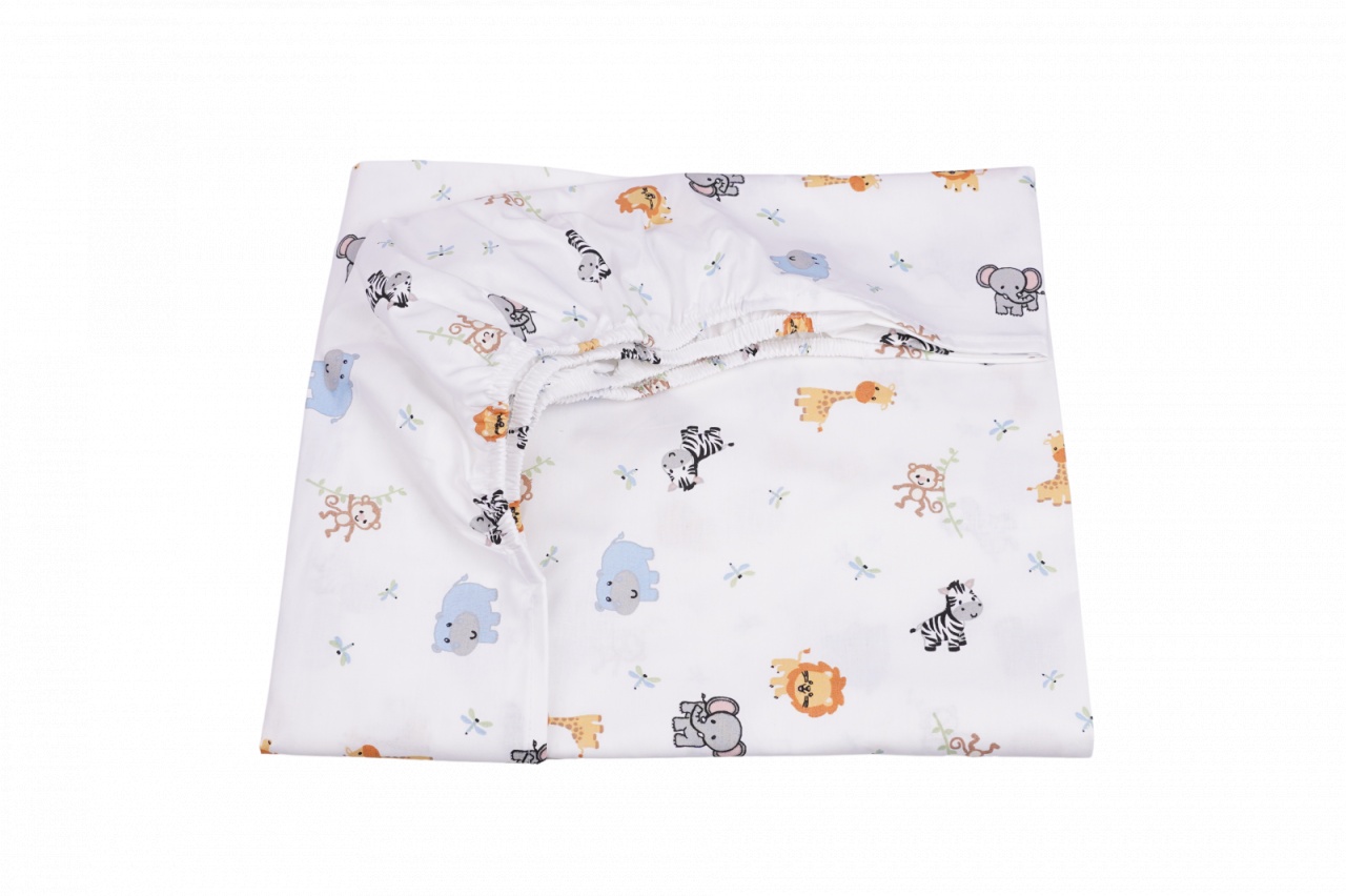 Cearsaf patut 120x60 cm bumbac 100% model animalute safari