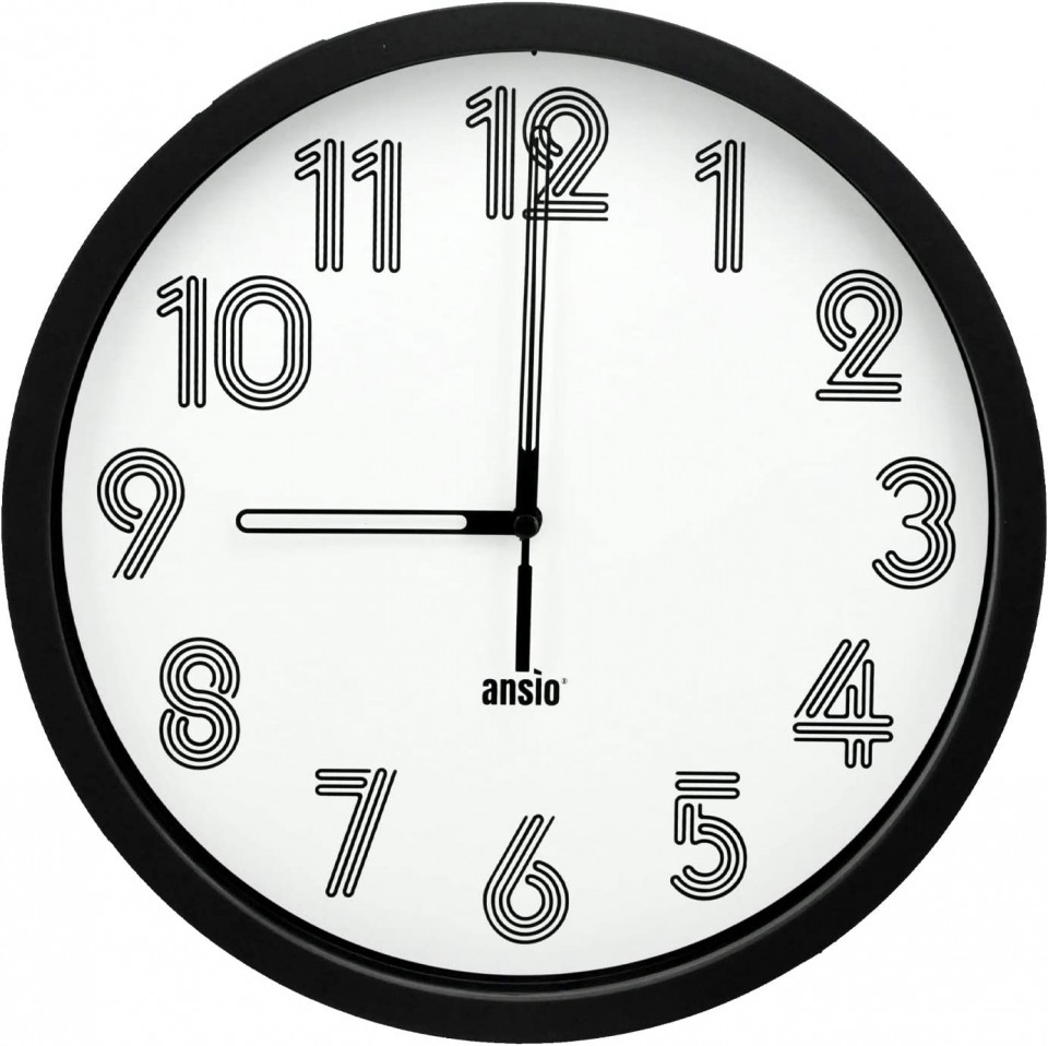 Ceas de perete ANSIO, rotund, analogic, negru/alb, plastic, 25,4 x 4 cm 254 imagine 2022