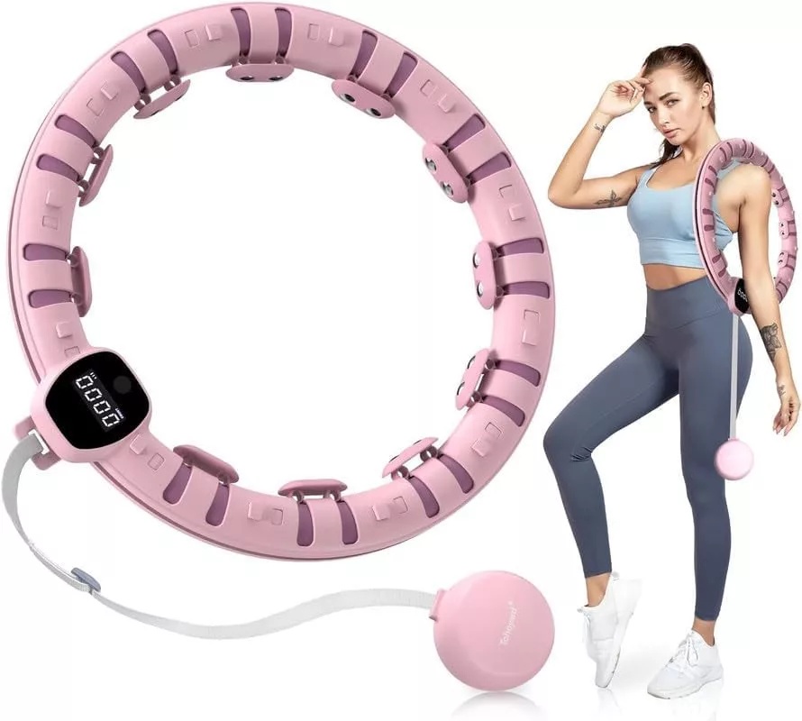 Cerc inteligent Bubbacare Hula Hoop,16 sectiuni detasabile, afisaj digital, roz, 121 cm