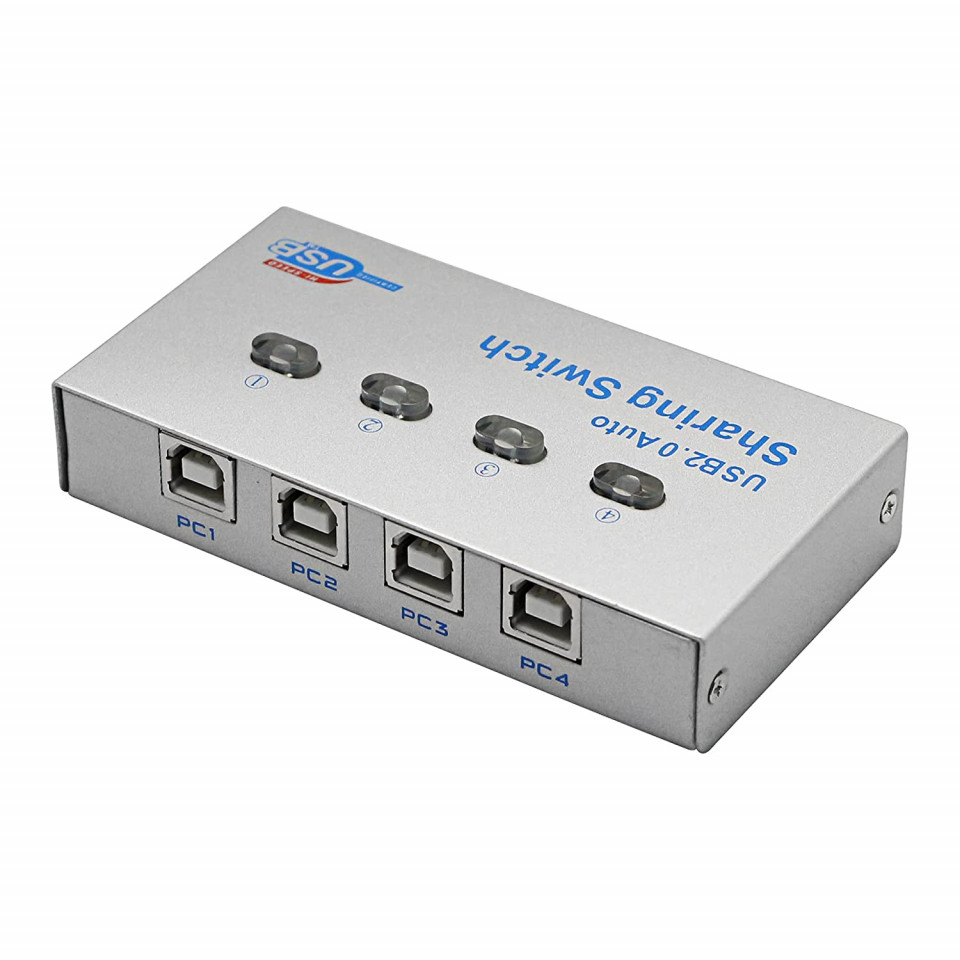 Comutator de partajare USB 4.1 2 in 0 SinLoon, 4 porturi, gri, 14 x 10 cm 4.1