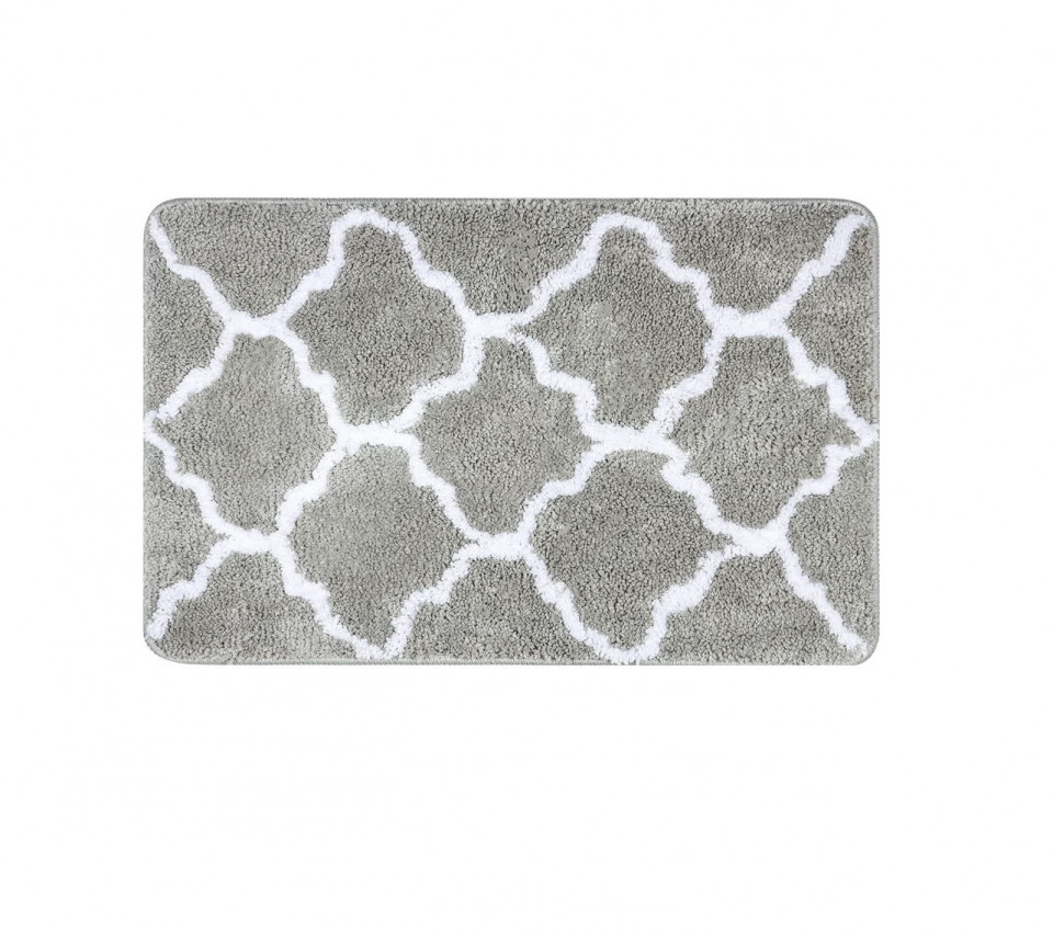Covor de baie Yumcute, textil, gri/alb, 50 x 80 cm