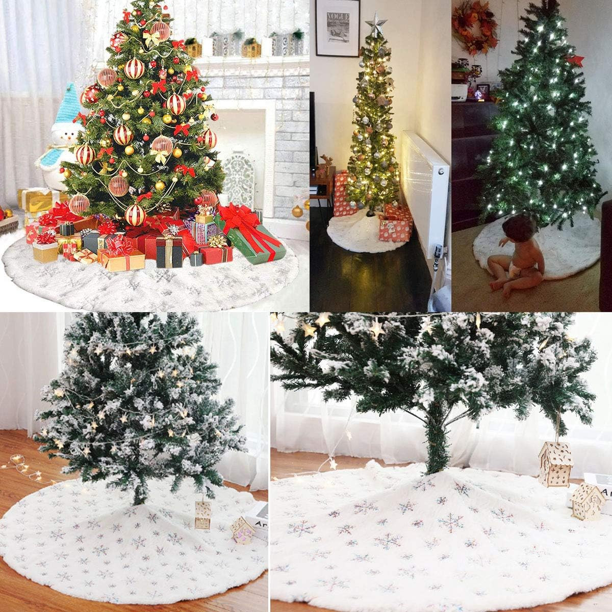 Poze Covoras pentru bradul de Craciun Vohoney, plus, alb/argintiu, 122 cm