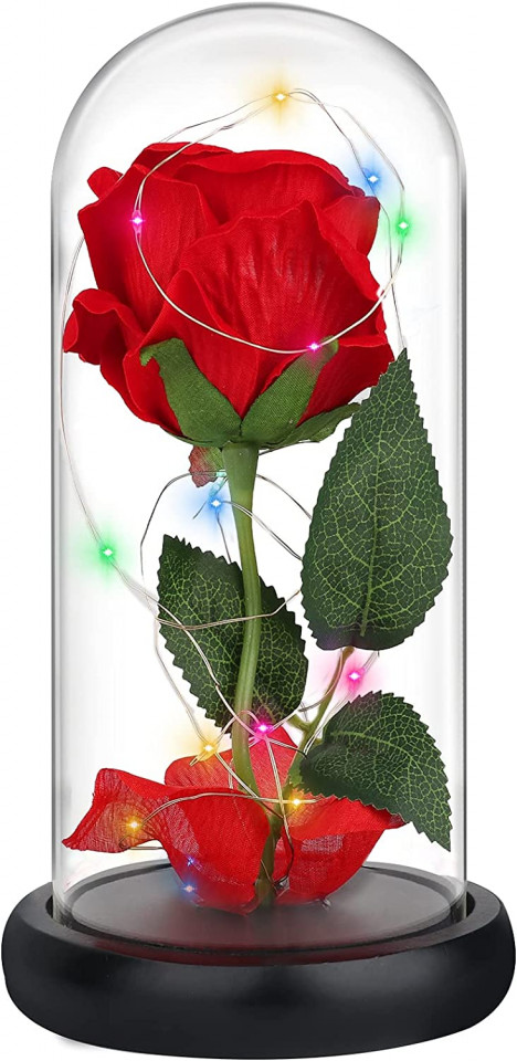 Cupola cu trandafir ZACENYU, LED, sticla/plastic, rosu chilipirul-zilei.ro/ pret redus