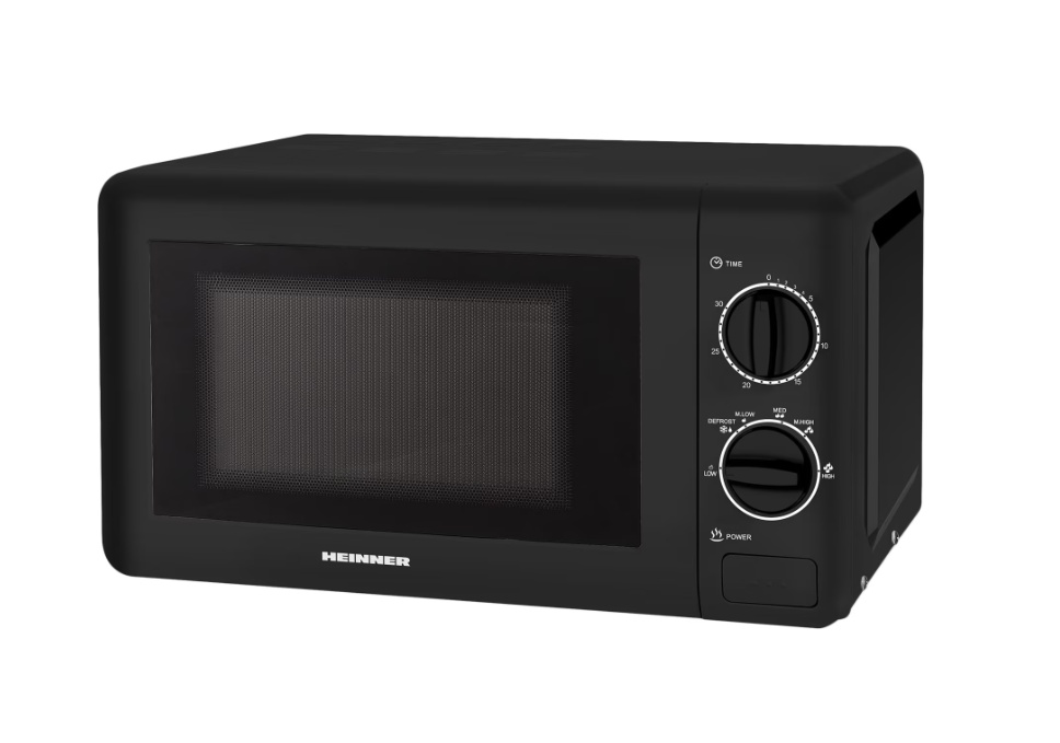 Cuptor cu microunde Heinner HMW-20BK2, 20 L, 700 W, Control mecanic, Negru, RESIGILAT, 1 AN GARANTIE
