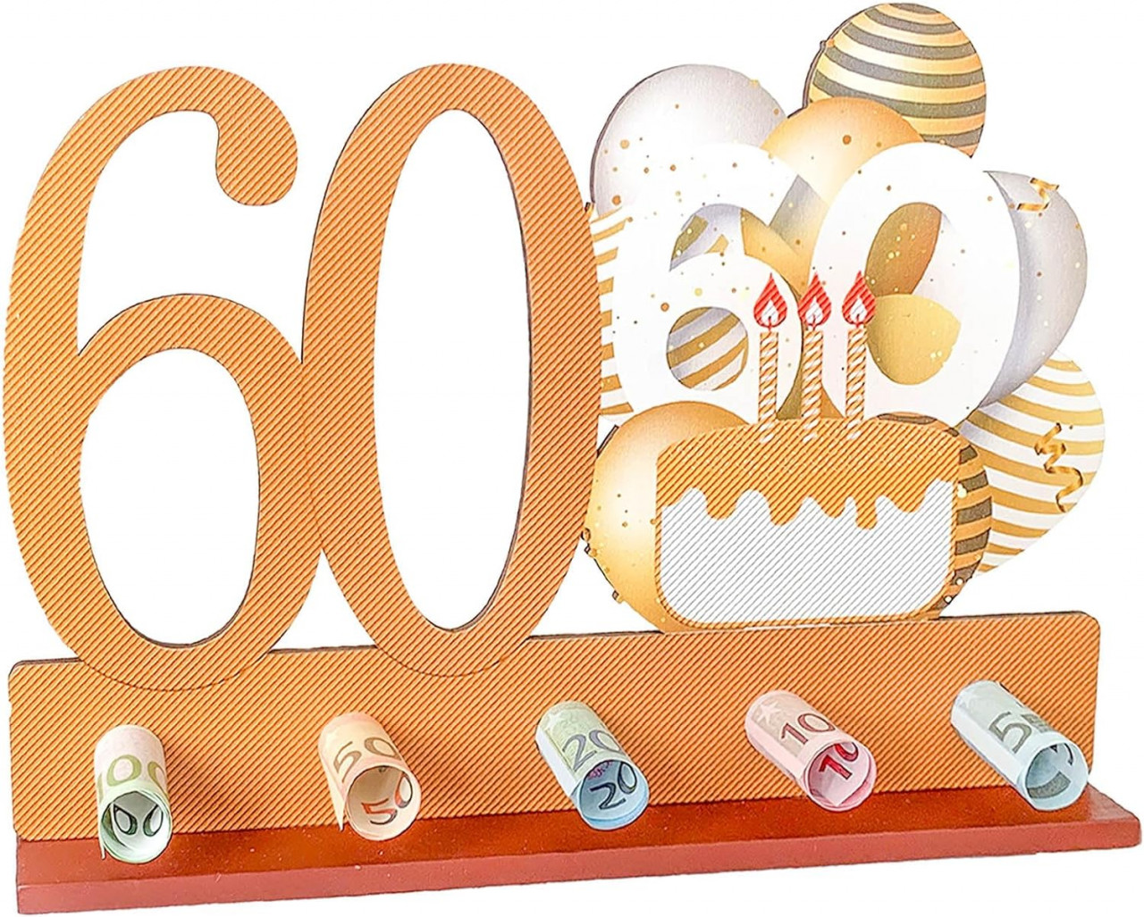 Decoratiune aniversara de 60 ani Booshmall, lemn, maro, 25 x 18 cm