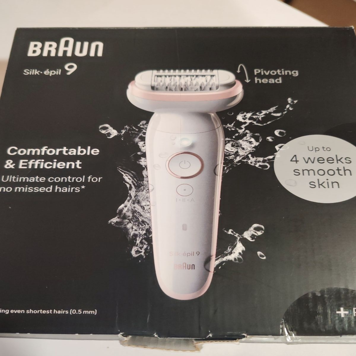 Epilator Braun Silk-épil 9 9-000 Wet & Dry, MicroGrip, Smart Light, 2 viteze, 40 pensete, Geanta de voiaj, Alb/Roz, Resigilat, Grad A