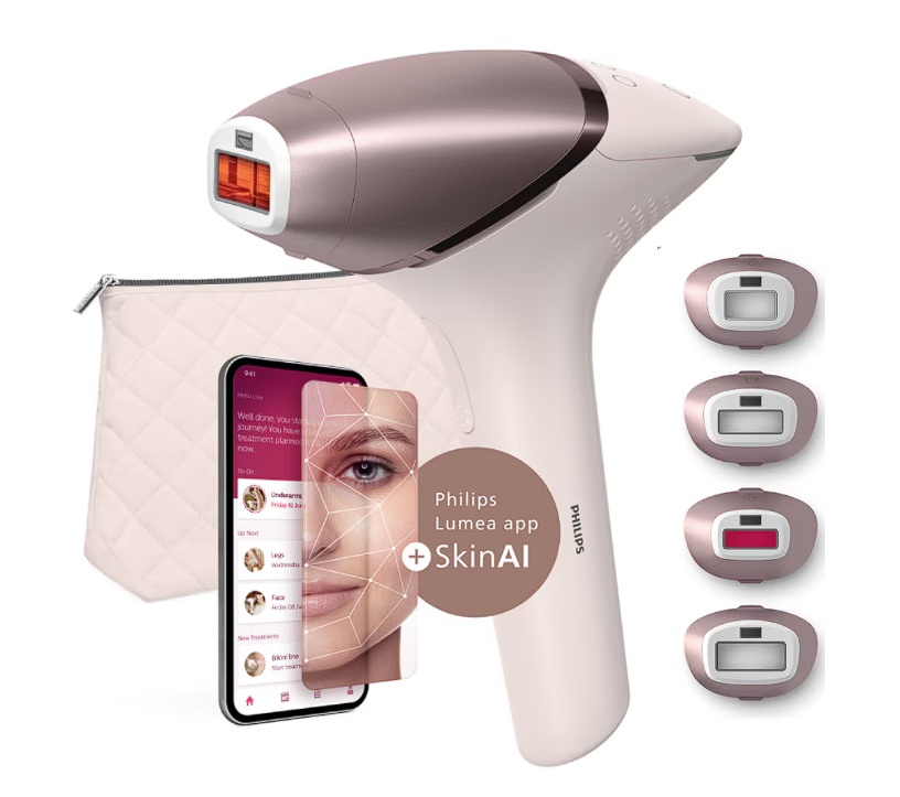 Epilator IPL Philips Lumea Seria 9900 BRI977/00, Senzor Smartskin, tehnologie SenseIQ, conectare la aplicatie cu functii Skin AI, utilizare cu sau