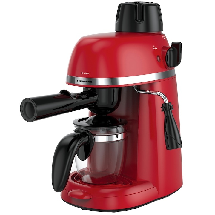 Espressor manual Heinner Kopy 350RD HEM-350RD, 800W, 3.5 bar, capacitate rezervor 0.24l, optiuni preparare: espresso si cappuccino, Rosu