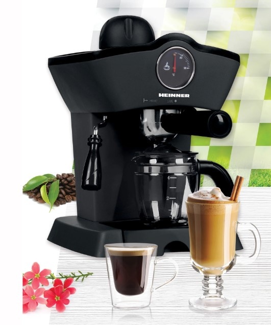 Espressor manual Heinner Retro Effect HEM-200BK, 800W, 3.5bar, capacitate rezervor 0.24L, termometru frontal apa, optiuni preparare: espresso si