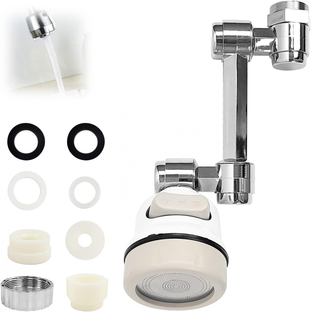 Extensie de robinet multifunctional rotativ YUANYUU, cupru/ABS, argintiu