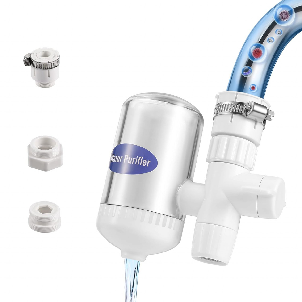Filtru de apa cu carbune activ pentru robinet Qeosskgi, plastic, transparent, 5,5 cm