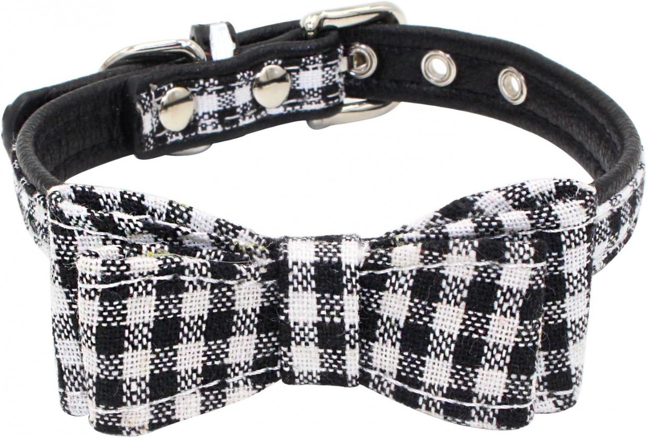 Guler cu papion pentru caini Mcdobexy, piele PU/textil, alb/negru