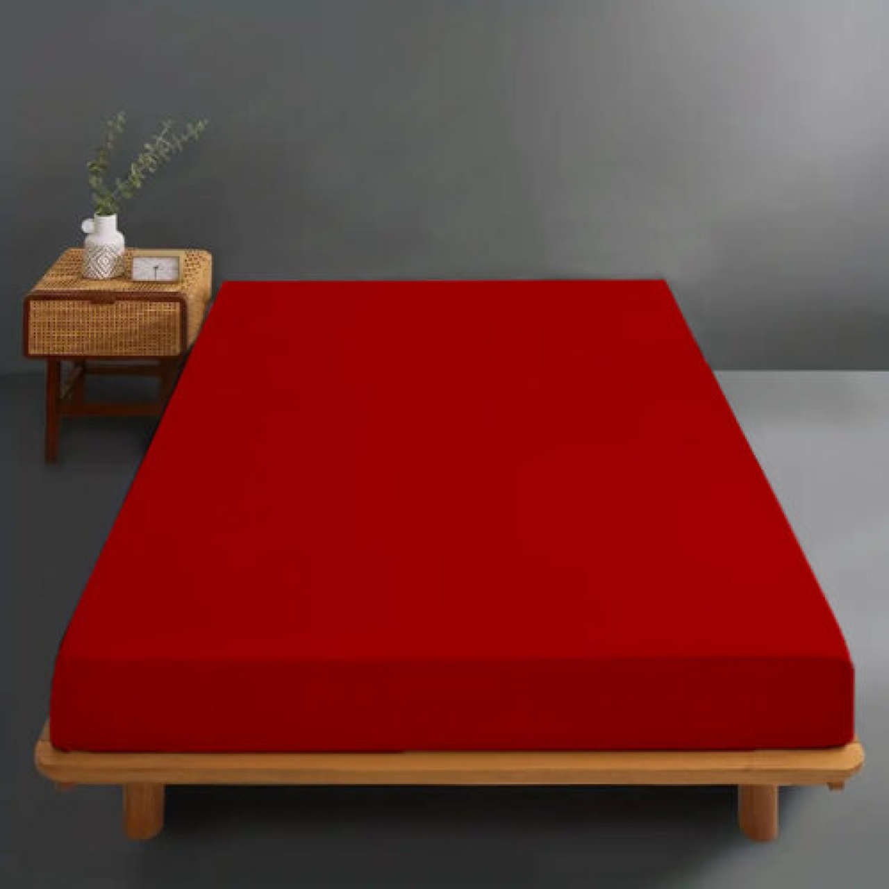 Husa de pat din bumbac 100%, tricot, rosu, 90x200 cm